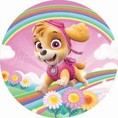 Lofaris Rainbow And Floral Dog Round Happy Birthday Backdrop Kit