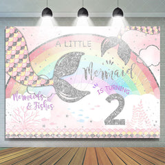 Lofaris Rainbow and Little Mermaid Girl 2rd Birthday Backdrop