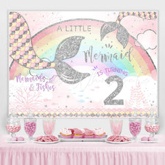 Lofaris Rainbow and Little Mermaid Girl 2rd Birthday Backdrop