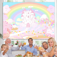 Lofaris Rainbow And Pink Castle Wonderland Birthday Backdrop