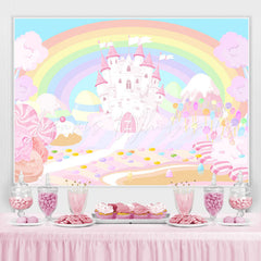 Lofaris Rainbow And Pink Castle Wonderland Birthday Backdrop