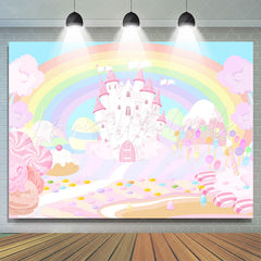 Lofaris Rainbow And Pink Castle Wonderland Birthday Backdrop