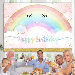 Lofaris Rainbow And White Cloud Gold Birthday Backdrop For Girl