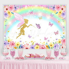 Lofaris Rainbow Butterfly Flowers Birthday Backdrop for Girl