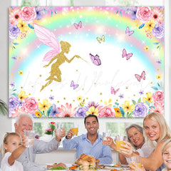 Lofaris Rainbow Butterfly Flowers Birthday Backdrop for Girl