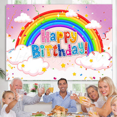 Lofaris Rainbow Cloud Confetti Pink Happy Birthday Backdrop