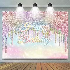 Lofaris Rainbow Colored Glitter Bokeh Happy Birthday Backdrop