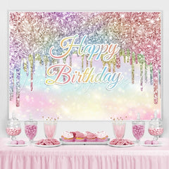 Lofaris Rainbow Colored Glitter Bokeh Happy Birthday Backdrop