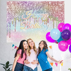 Lofaris Rainbow Colored Glitter Bokeh Happy Birthday Backdrop