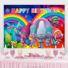 Lofaris Rainbow Colorful Trolls Poppy Happy Birthday Backdrop