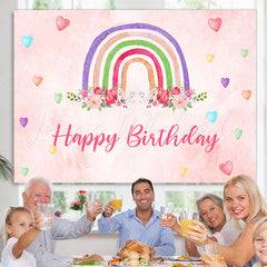 Lofaris Rainbow Floral And Love Pink Happy Birthday Backdrop