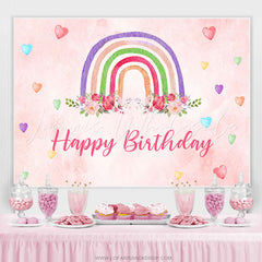 Lofaris Rainbow Floral And Love Pink Happy Birthday Backdrop