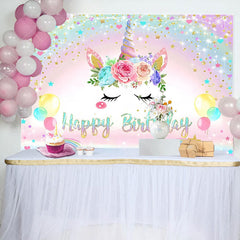 Lofaris Rainbow Floral Unicorn Sparkle Birthday Backdrop