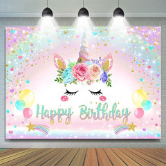 Lofaris Rainbow Floral Unicorn Sparkle Birthday Backdrop