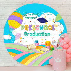 Lofaris Rainbow Hot Air Balloon Round Preschool Grad Backdrop