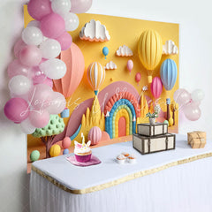 Lofaris Rainbow Hot Air Balloons Cloud Birthday Backdrop