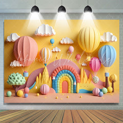 Lofaris Rainbow Hot Air Balloons Cloud Birthday Backdrop