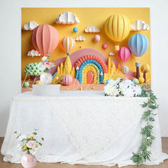 Lofaris Rainbow Hot Air Balloons Cloud Birthday Backdrop