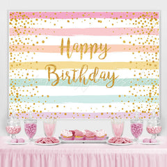 Lofaris Rainbow Stripe and Golden Bokeh Happy Birthday Backdrop