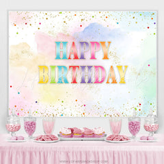 Lofaris Rainbow Watercolor Style Glitter Birthday Backdrop