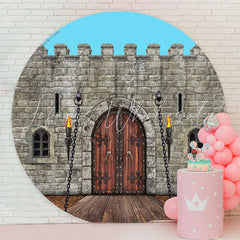 Lofaris Rampart Brick Wall Wood Door Pattern Circle Backdrop