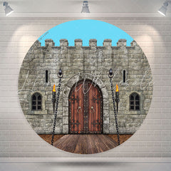 Lofaris Rampart Brick Wall Wood Door Pattern Circle Backdrop