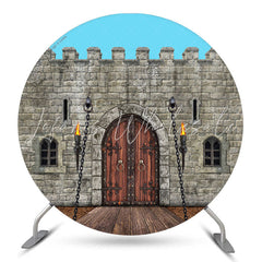 Lofaris Rampart Brick Wall Wood Door Pattern Circle Backdrop