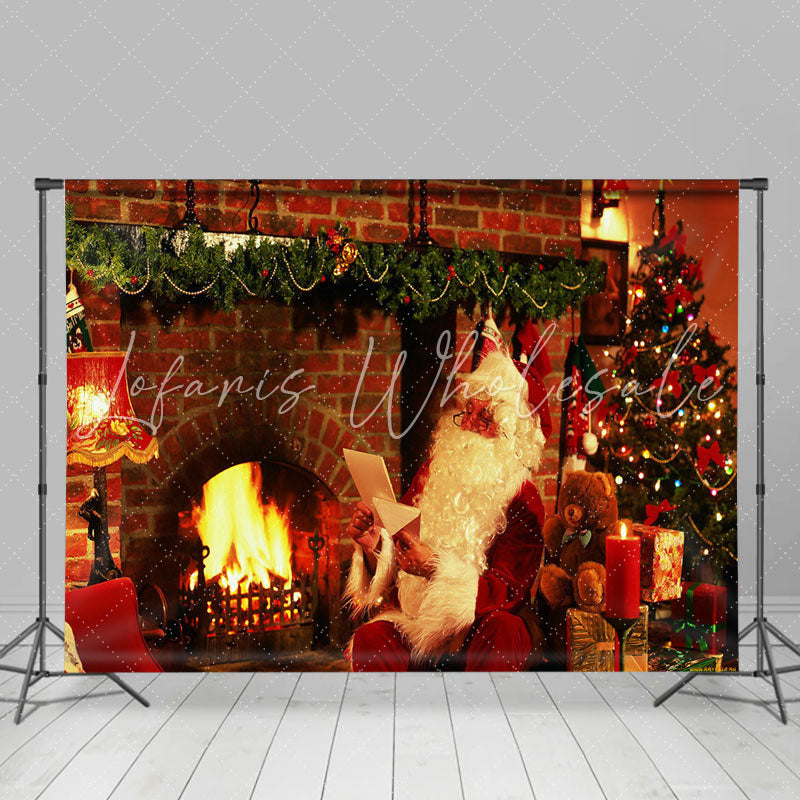 Lofaris Real Scene Santa Brick Fireplace Christmas Backdrop