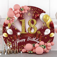 Lofaris Red And Balloons 18th Circle Happy Birthday Backdrop