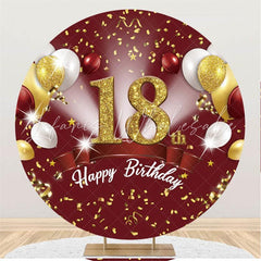 Lofaris Red And Balloons 18th Circle Happy Birthday Backdrop