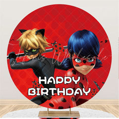 Lofaris Red And Black Cartoon Ladybuy Round Birthday Backdrop