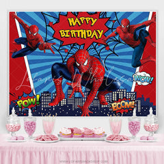 Lofaris Red And Blue Cartoon Super Hero Happy Birthday Backdrop