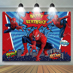 Lofaris Red And Blue Cartoon Super Hero Happy Birthday Backdrop