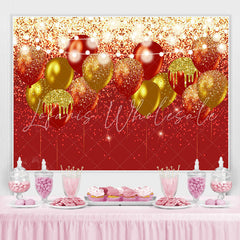 Lofaris Red And Gold Glitter Ballons Happy Birthday Backdrop