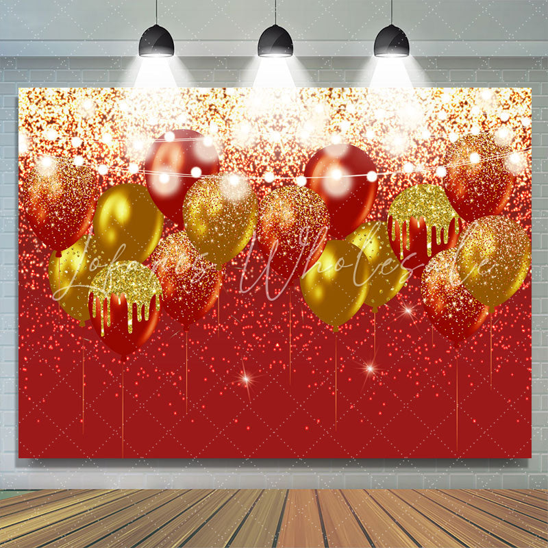 Lofaris Red And Gold Glitter Ballons Happy Birthday Backdrop