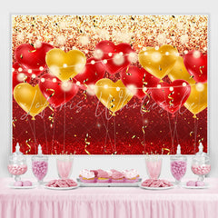 Lofaris Red And Yellow Ballons Glitter Birthday Party Backdrop