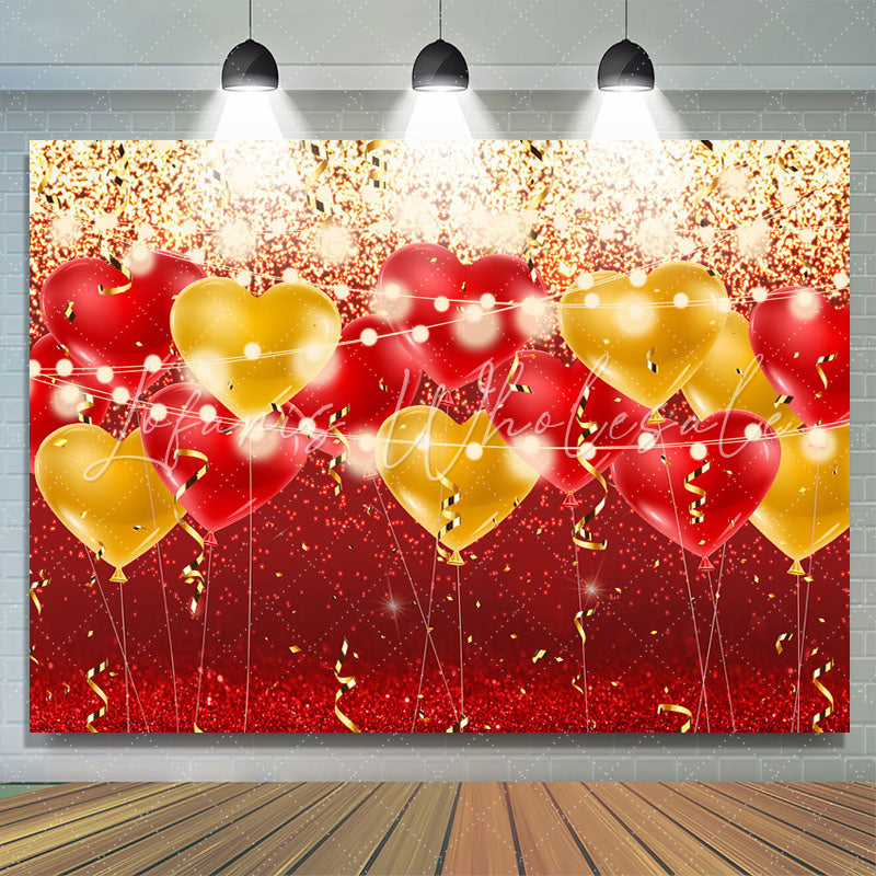 Lofaris Red And Yellow Ballons Glitter Birthday Party Backdrop