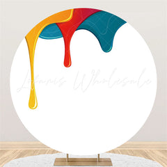 Lofaris Red And Yellow Blue Drops Happy Birthday Round Backdrop