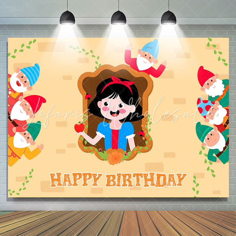 Lofaris Red Apple Princess Girls Happy Birthday Backdrop