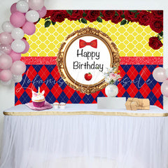 Lofaris Red Apple Roses Princess Happy Birthday Backdrop