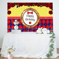 Lofaris Red Apple Roses Princess Happy Birthday Backdrop