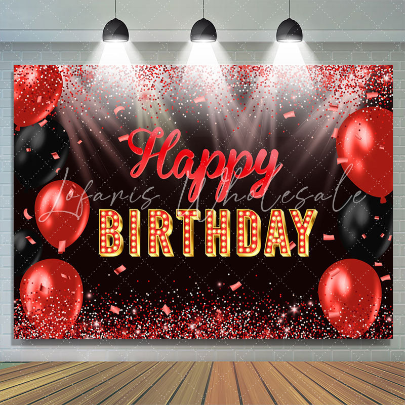 Lofaris Red Balloon Stage Light Happy Birthday Backdrop