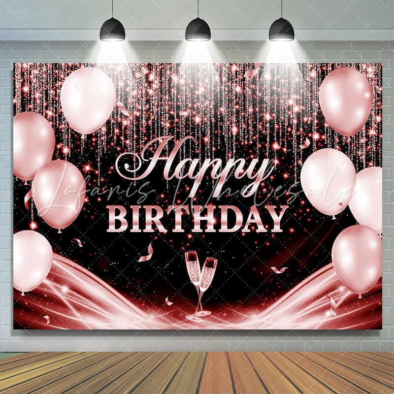 Lofaris Red Black Glitter Balloon Happy Birthday Backdrop