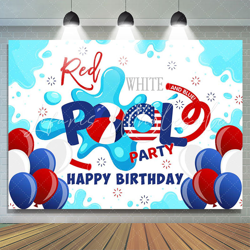 Lofaris Red Blue Balloon Pool Party Birthday Backdrop