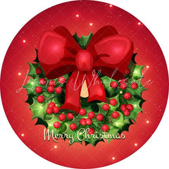 Lofaris Red Bow And Winter Berries Circle Christmes Backdrop