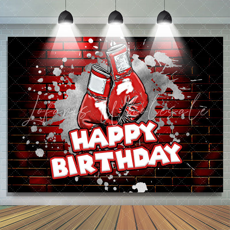 Lofaris Red Brick Wall Boxing Gloves Happy Birthday Backdrop