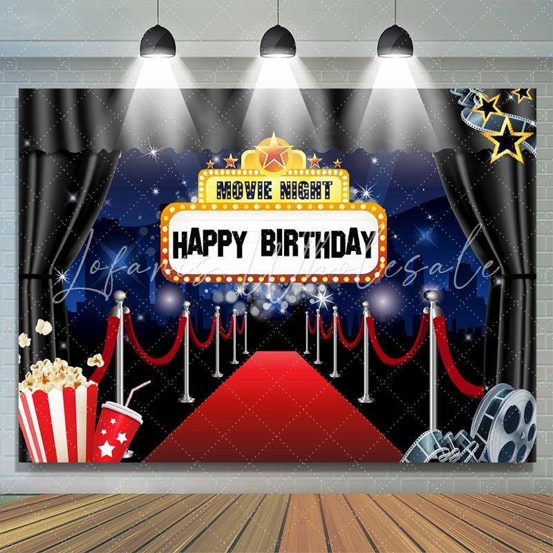 Lofaris Red Carpet Marquee Movie Night Happy Birthday Backdrop