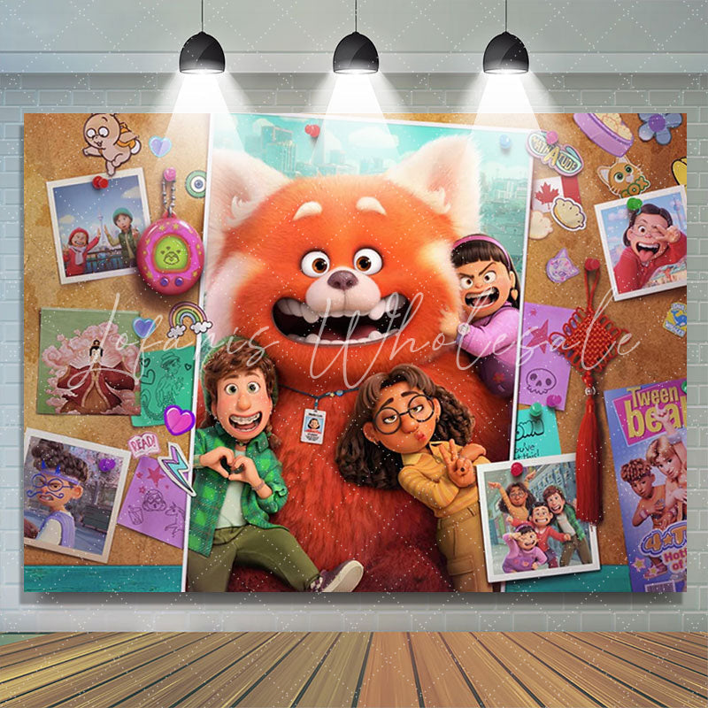 Lofaris Red Cat And Kids Happy Birthday Party Backdrop Banner