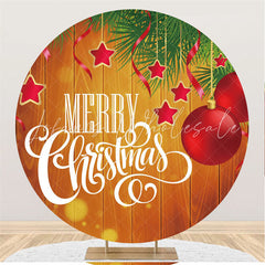 Lofaris Red Christmas Ball Round Brown Wood Backdrop