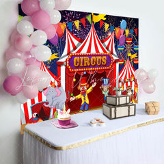 Lofaris Red Circus Clowns Animals Balloon Birthday Backdrop